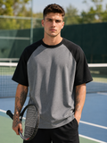 Men's Black Charcoal Melange Raglan Oversized T-shirt