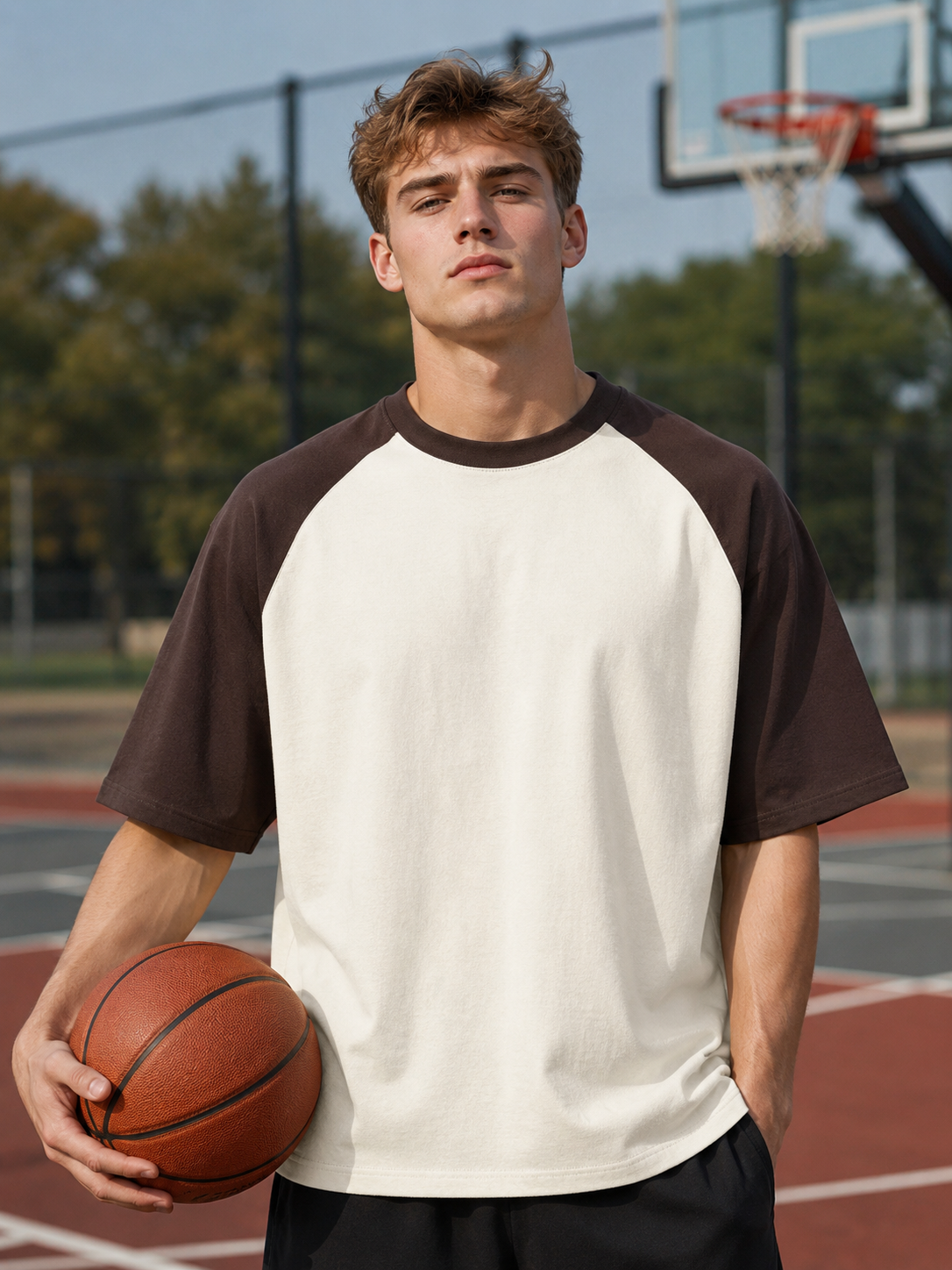 Men's Coffee Brown Off-White Raglan Oversized T-shirt