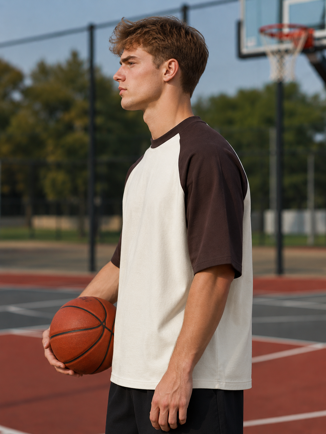 Men's Coffee Brown Off-White Raglan Oversized T-shirt