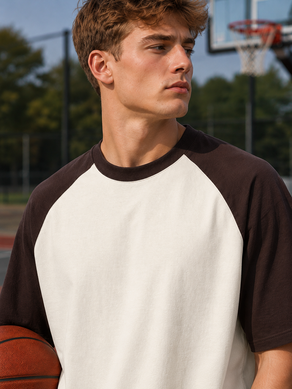 Men's Coffee Brown Off-White Raglan Oversized T-shirt