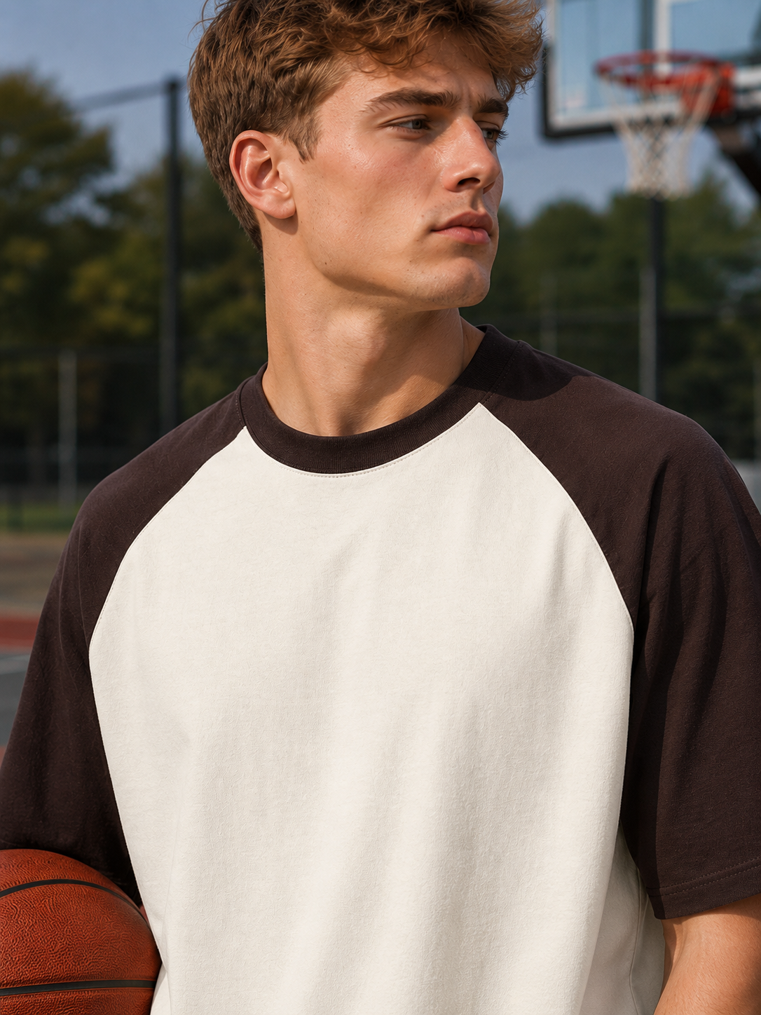 Men's Coffee Brown Off-White Raglan Oversized T-shirt