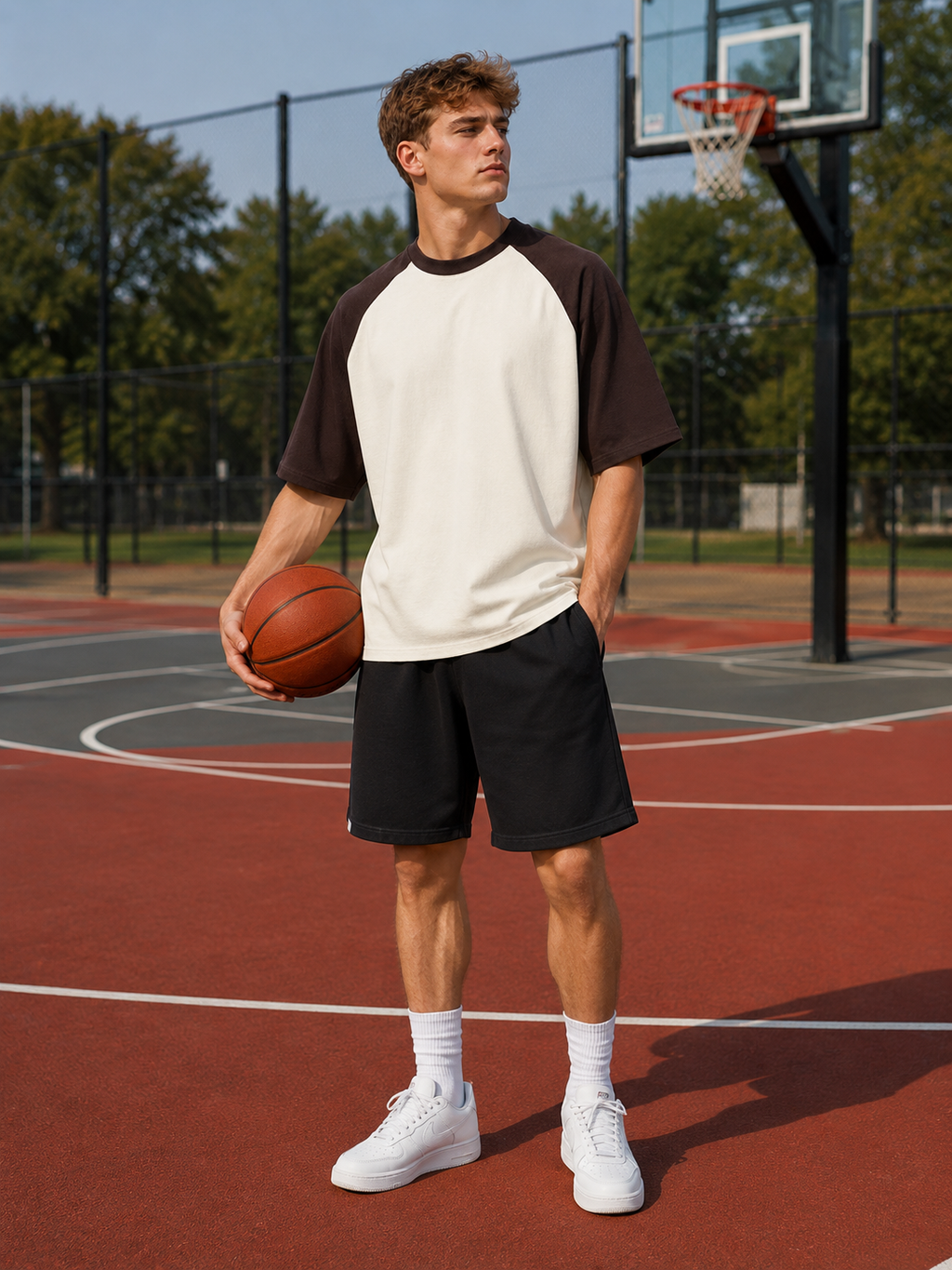 Men's Coffee Brown Off-White Raglan Oversized T-shirt