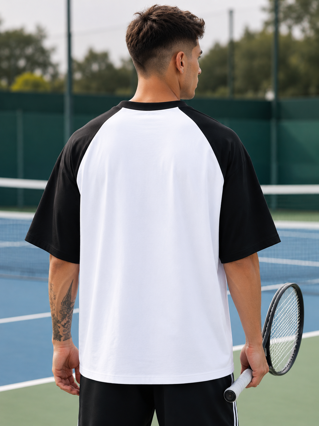 Men's Black White Raglan Oversized T-shirt
