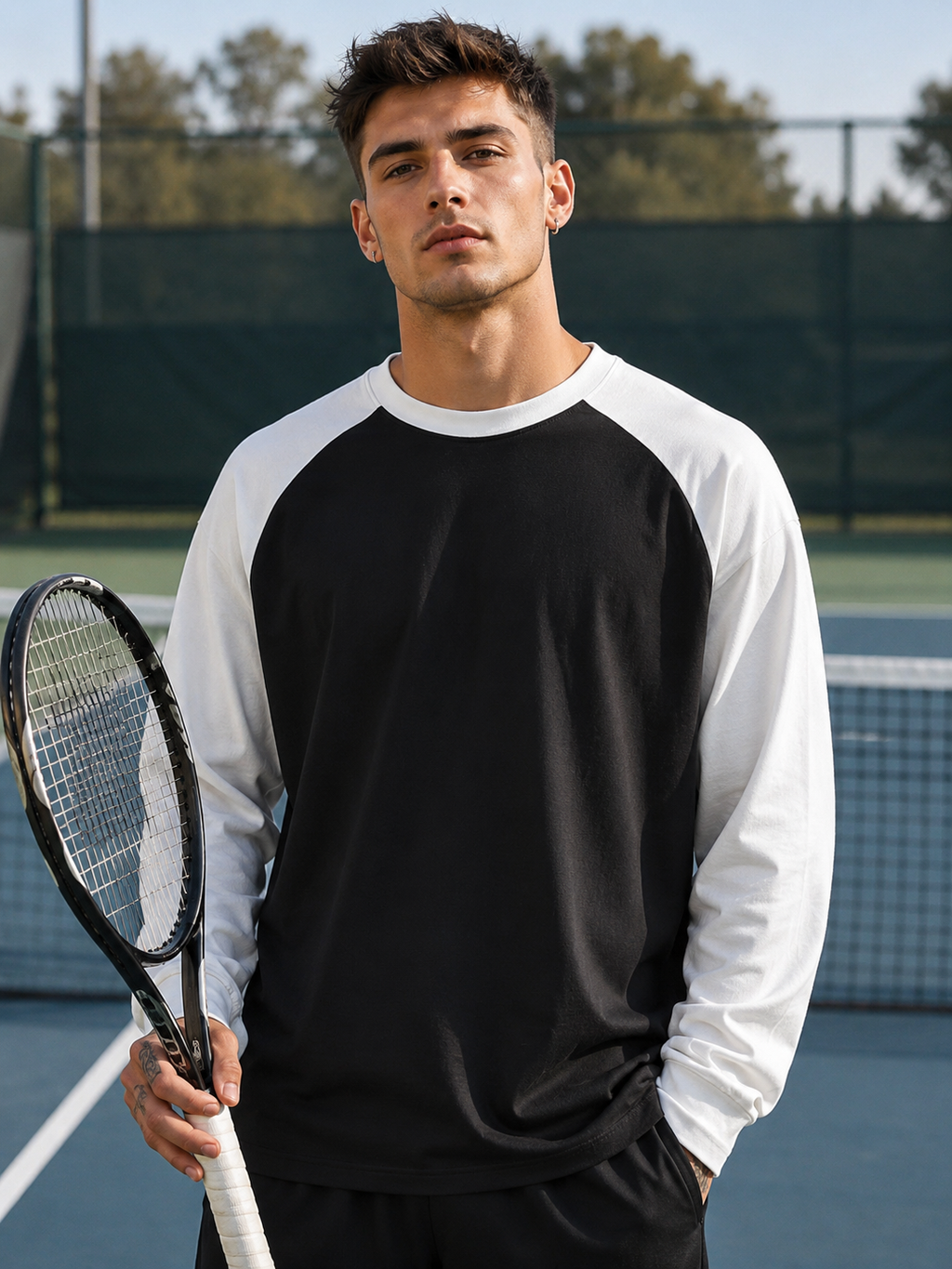 Men's White Black Raglan T-Shirt