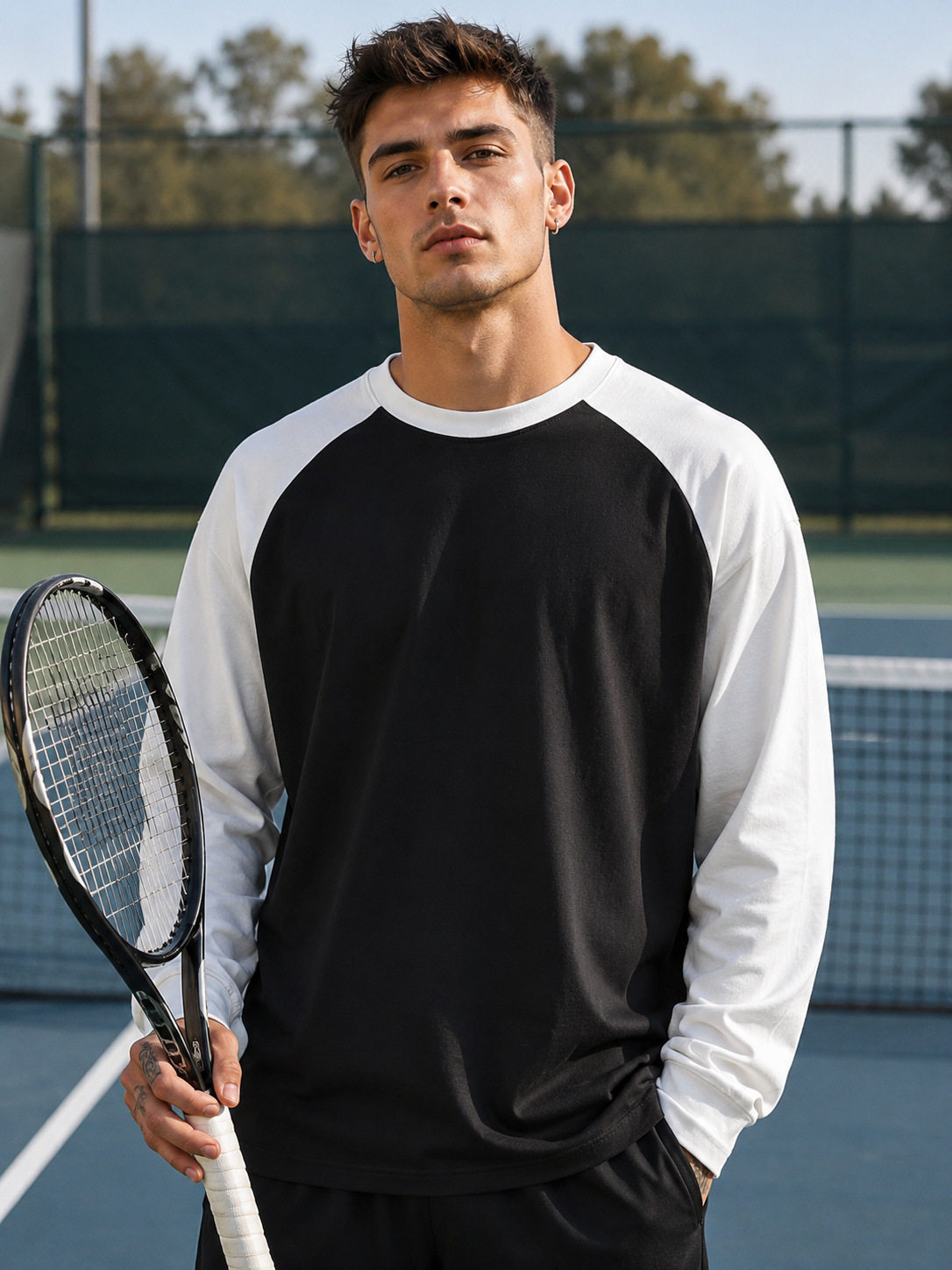 Men's White Black Raglan T-Shirt