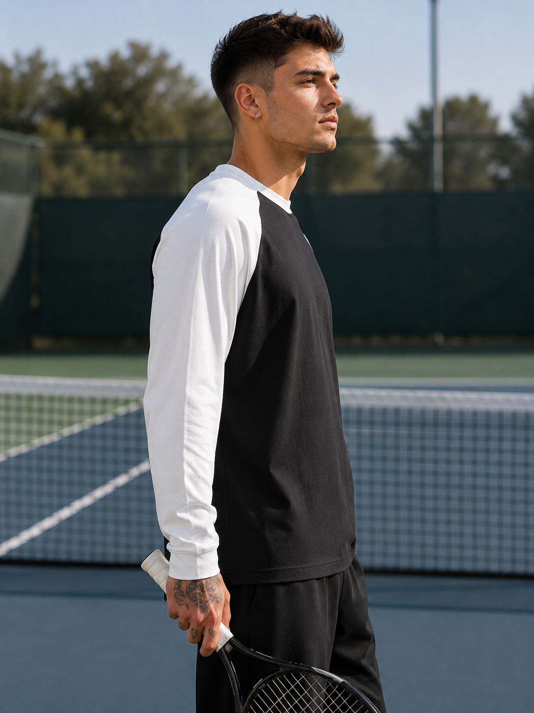 Men's White Black Raglan T-Shirt