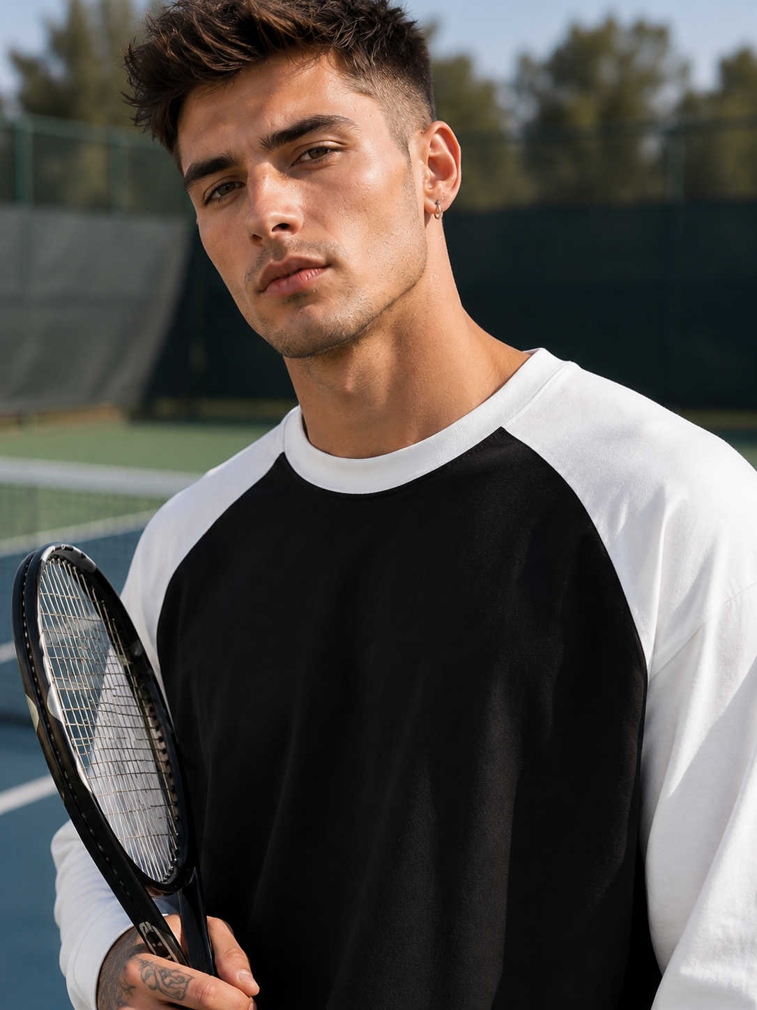 Men's White Black Raglan T-Shirt