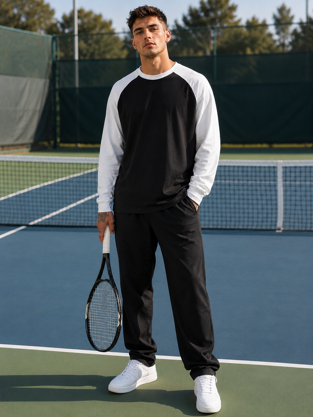 Men's White Black Raglan T-Shirt