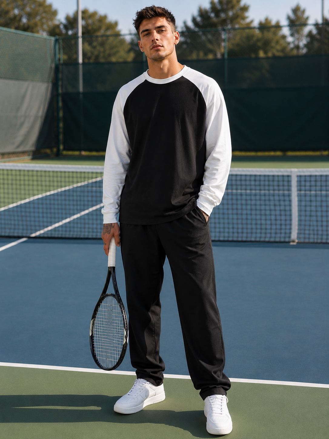 Men's White Black Raglan T-Shirt