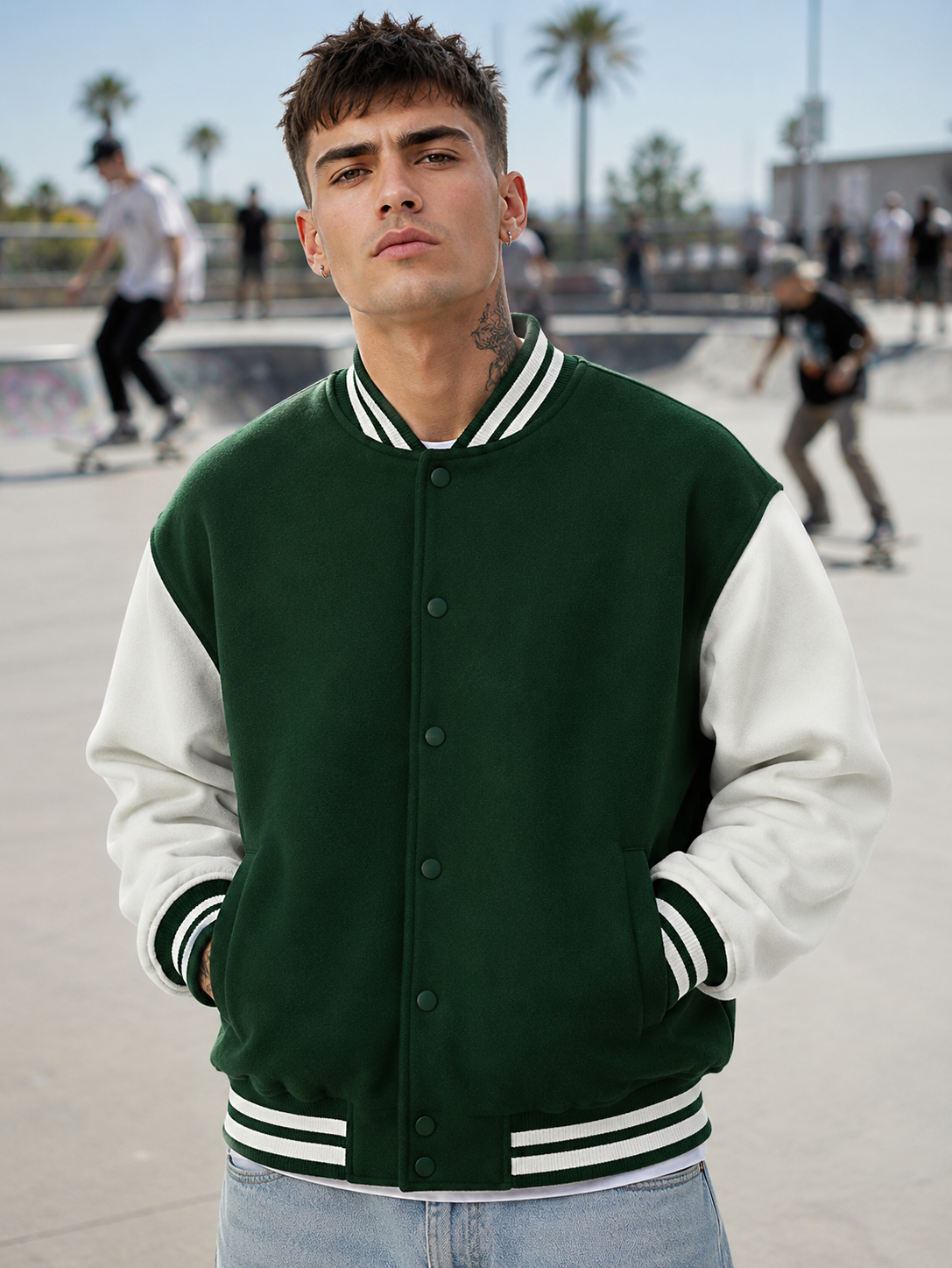 Men's Bottle Green Varsity Jacket