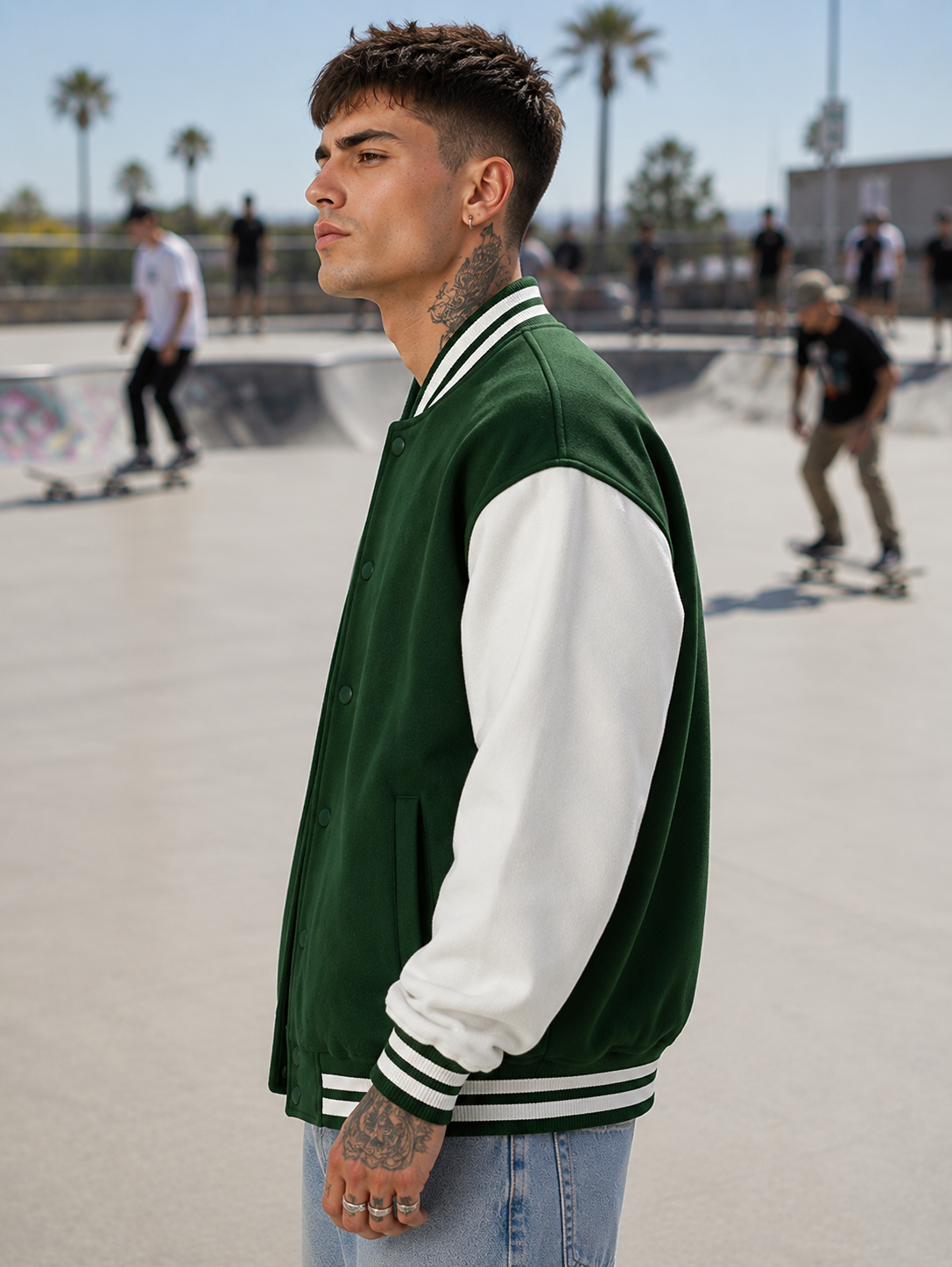 Men's Bottle Green Varsity Jacket