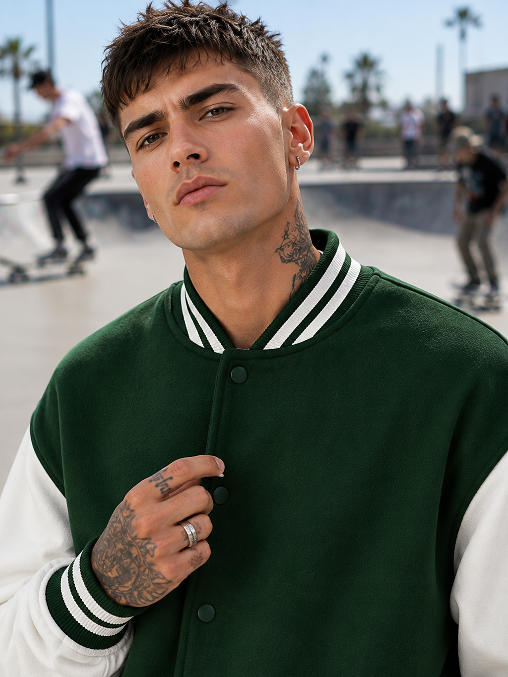 Men's Bottle Green Varsity Jacket