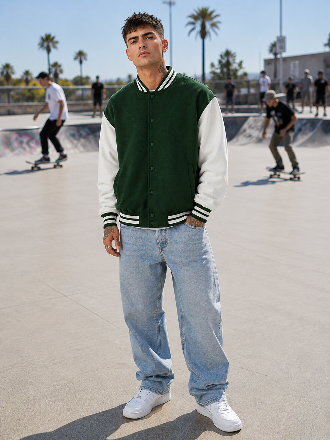Men's Bottle Green Varsity Jacket