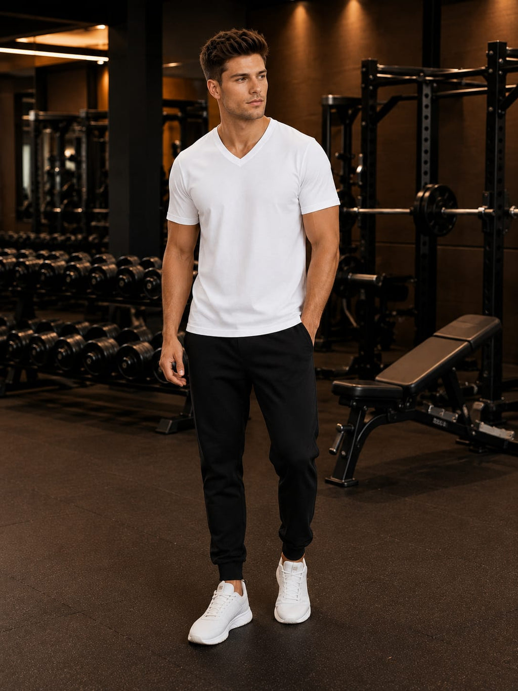 Men's Premium White V Neck T-Shirt