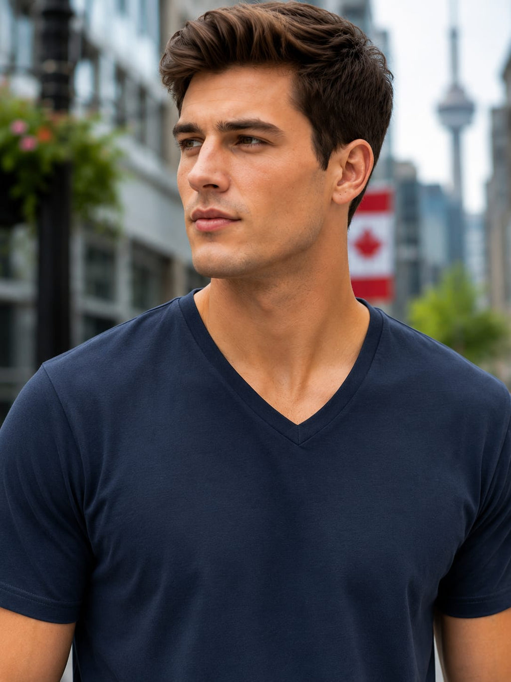 Men's Premium Navy Blue V Neck T-Shirt