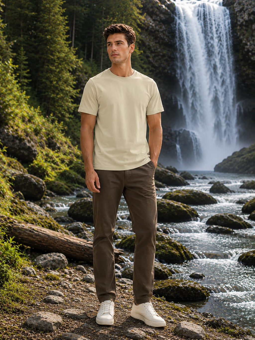 Men's Premium Supima Cotton Beige T-Shirt