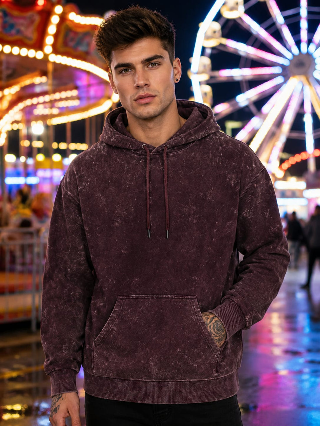 Men's Acid Washed Maroon Hoodie