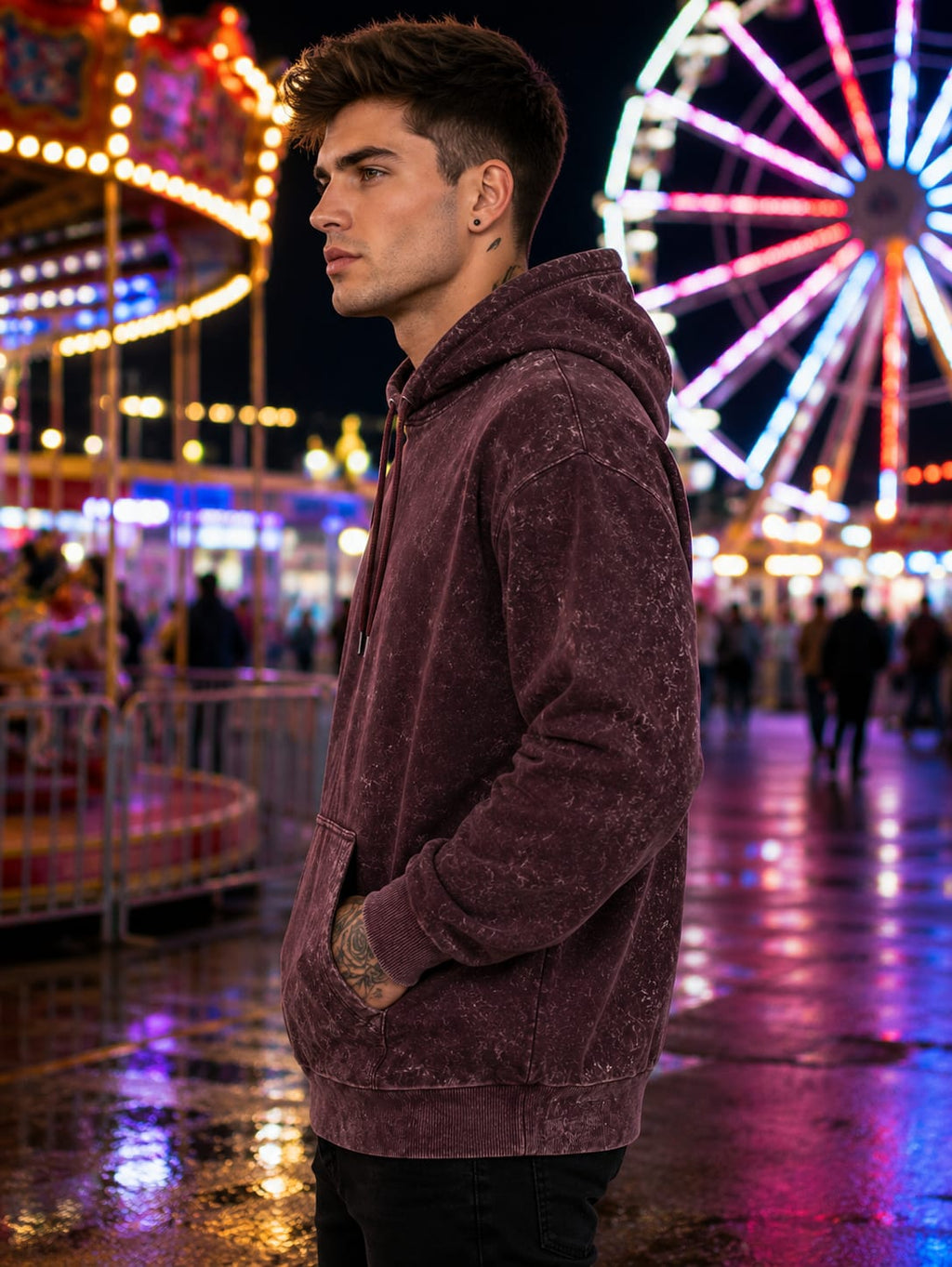 Men's Acid Washed Maroon Hoodie