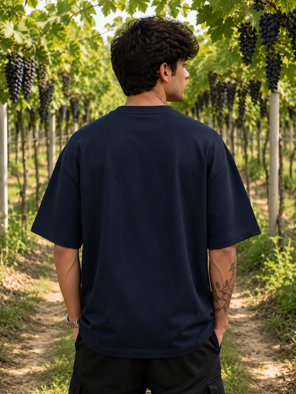 Men's Navy Blue BTW Typography Oversized T-shirt