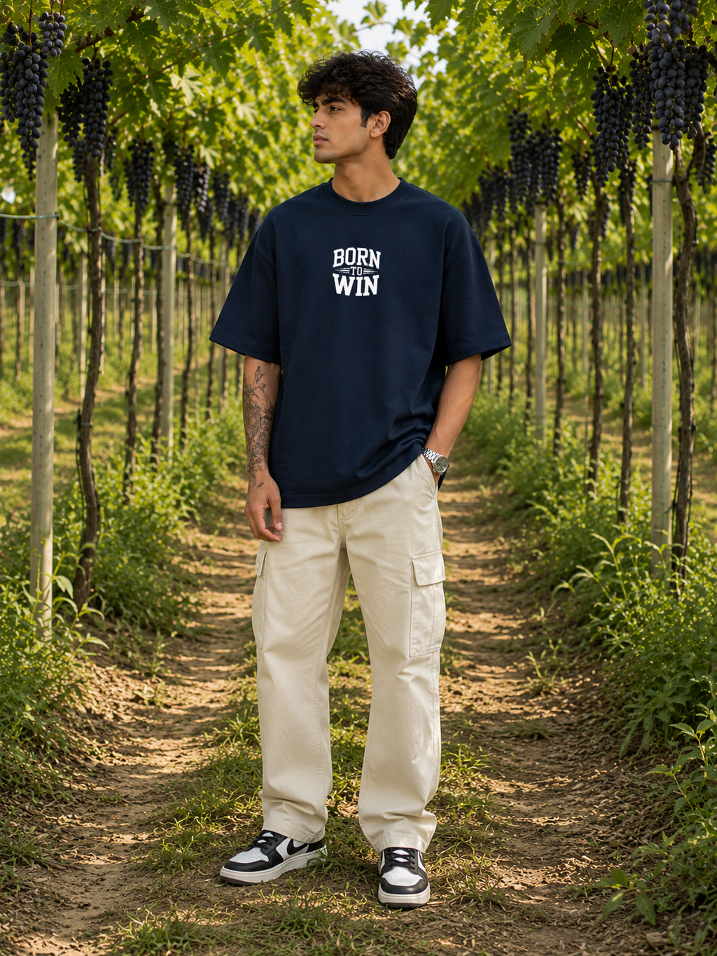 Men's Navy Blue BTW Typography Oversized T-shirt