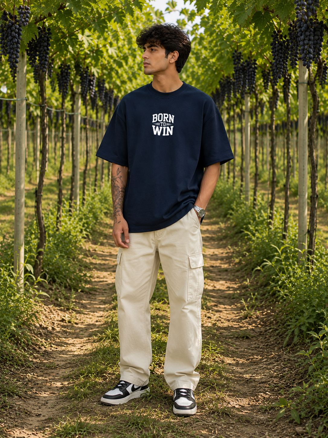 Men's Navy Blue BTW Typography Oversized T-shirt