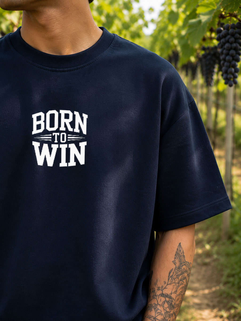 Men's Navy Blue BTW Typography Oversized T-shirt