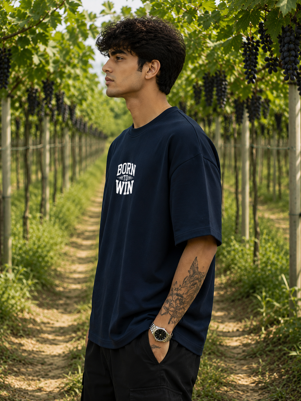 Men's Navy Blue BTW Typography Oversized T-shirt