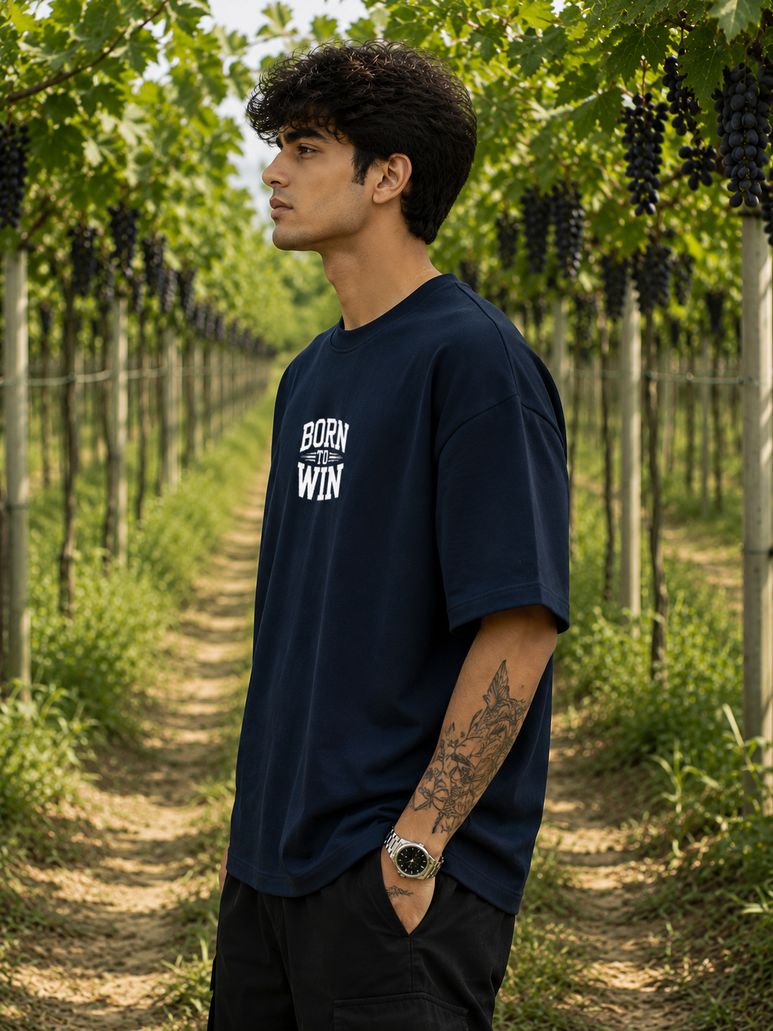 Men's Navy Blue BTW Typography Oversized T-shirt