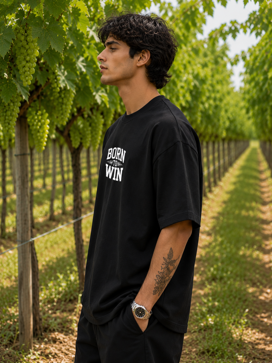 Men's Black BTW Typography Oversized T-shirt.