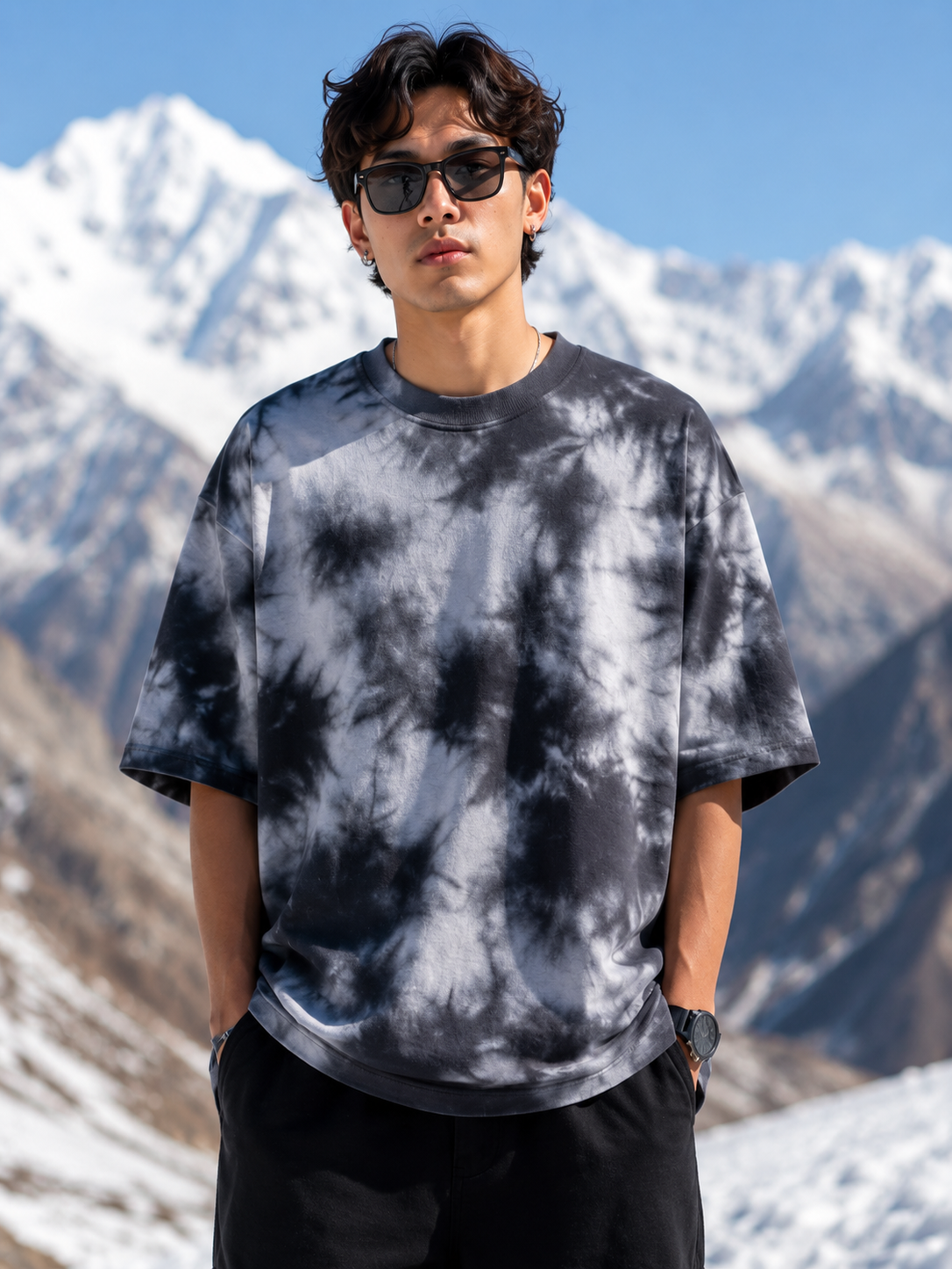 Men's White Black Plain Oversized T-shirt