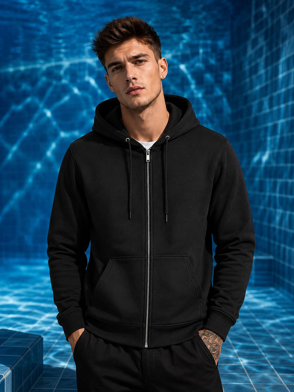 Men's Black Full-Zip Hoodie