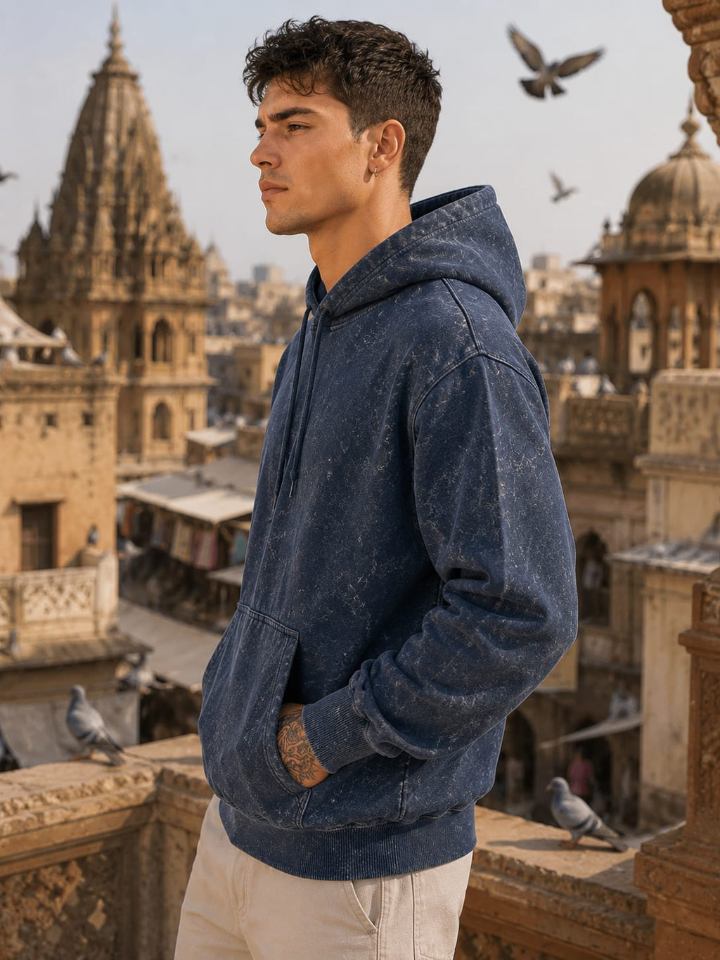 Men's Acid Washed Navy Blue Hoodie