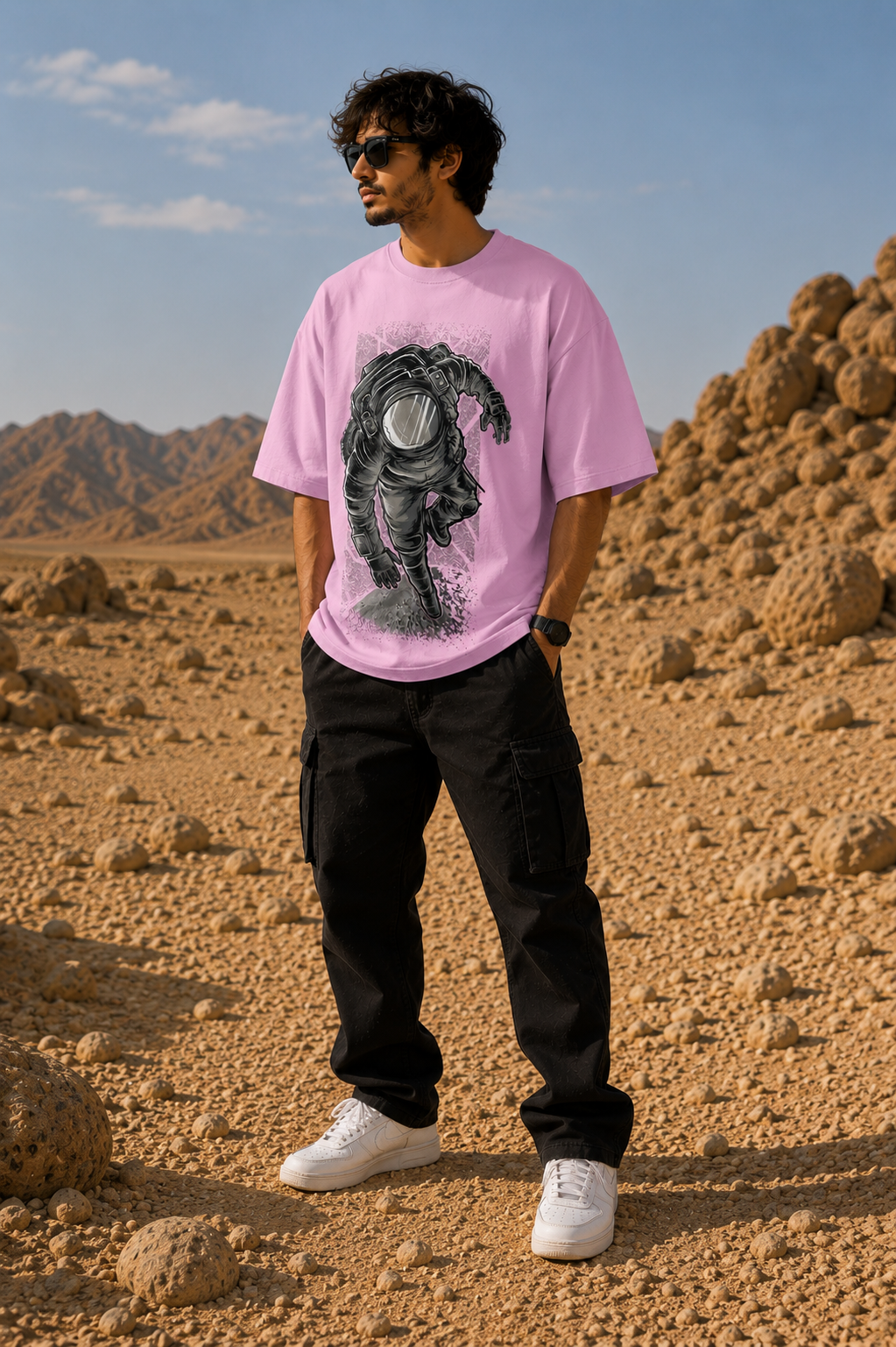 Men's Baby Pink Terry Oversized T-shirt