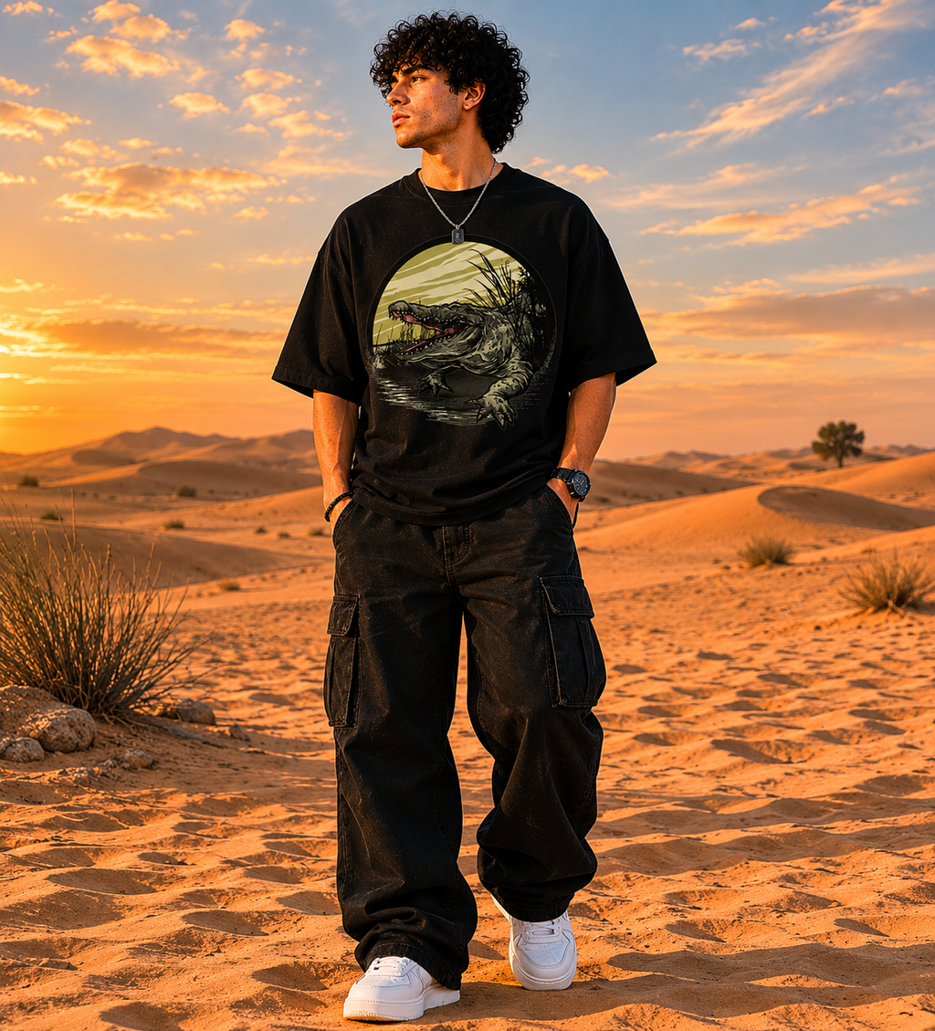 Men's Croco Swamp' Heavy French Terry Oversized T-shirt