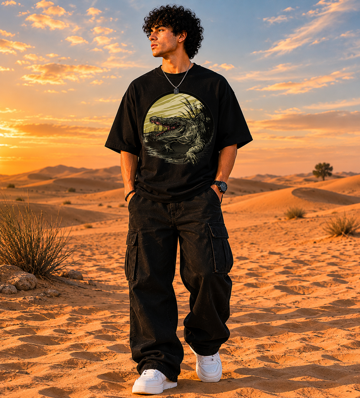 Men's Croco Swamp' Heavy French Terry Oversized T-shirt
