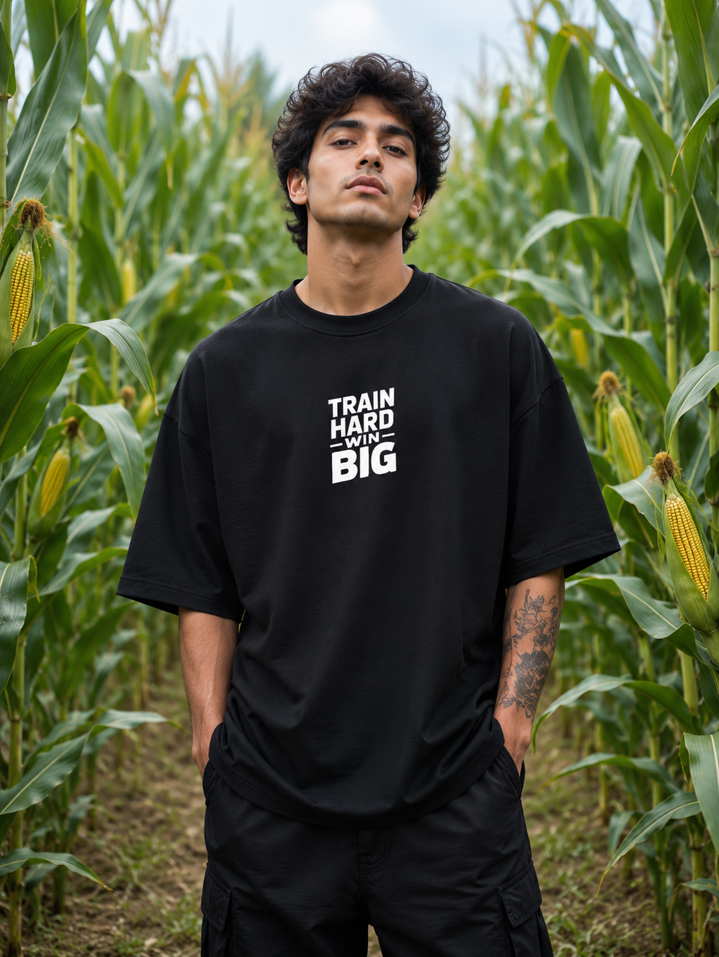 Men's Black THWB Typography Oversized T-shirt.