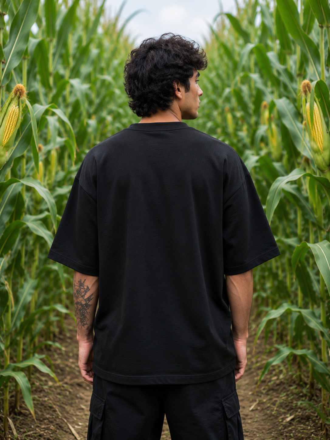 Men's Black THWB Typography Oversized T-shirt.