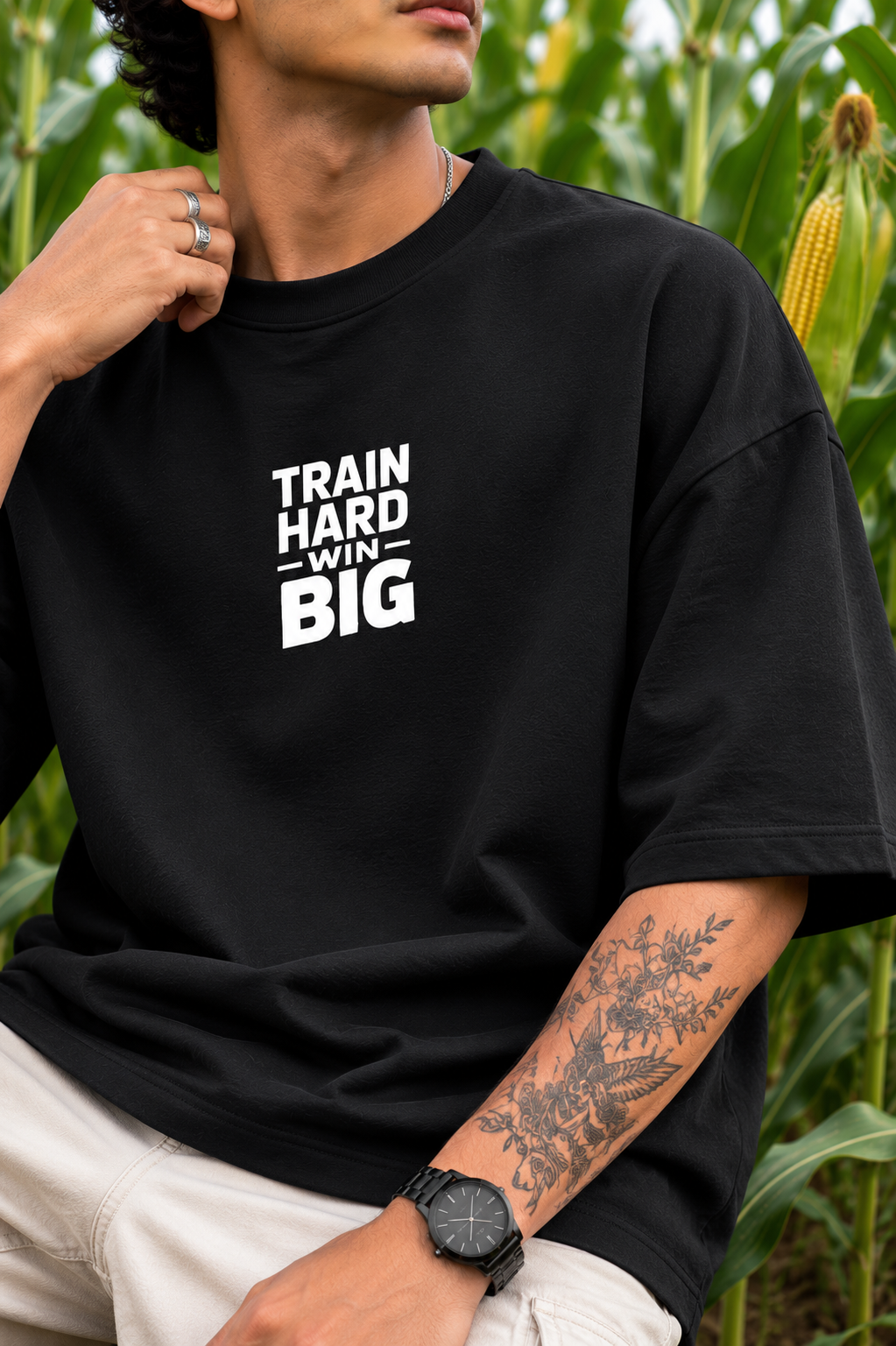 Men's Black THWB Typography Oversized T-shirt.