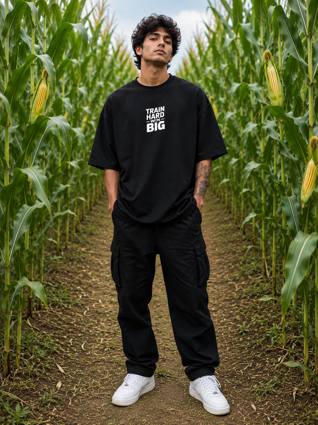Men's Black THWB Typography Oversized T-shirt.