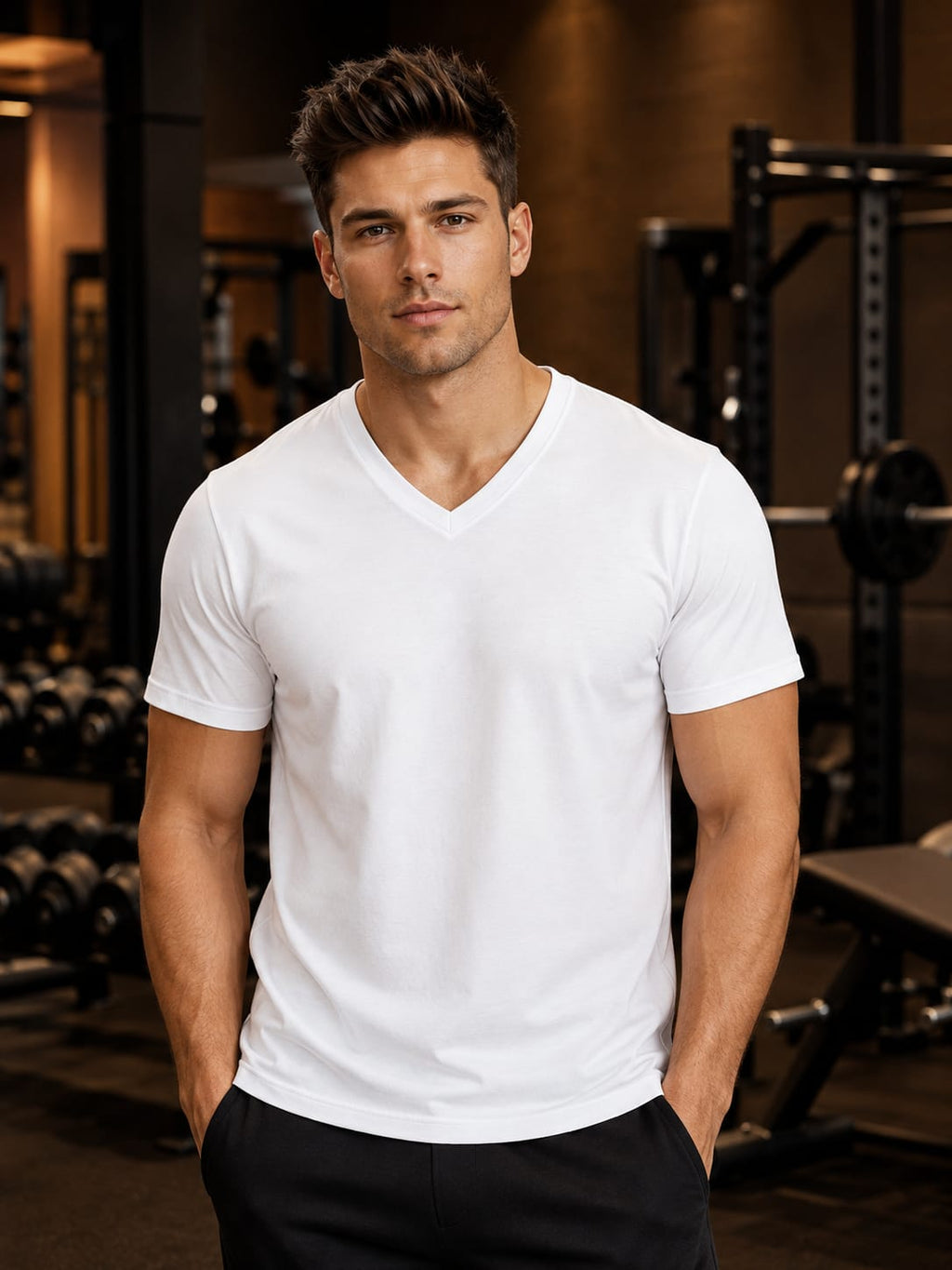 Men's Premium White V Neck T-Shirt