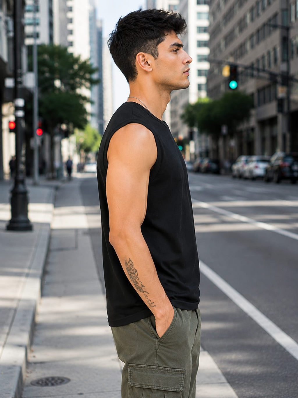 Men's Premium Black Sleeveless T-Shirt