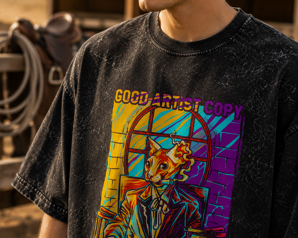 Men's Black Acid Wash Oversized T-shirt