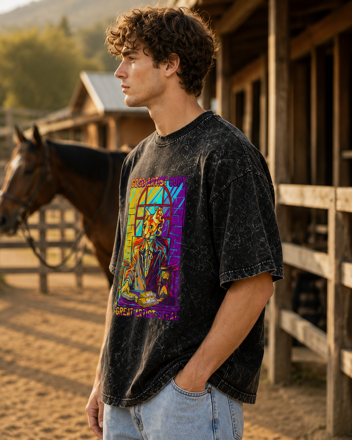 Men's Black Acid Wash Oversized T-shirt