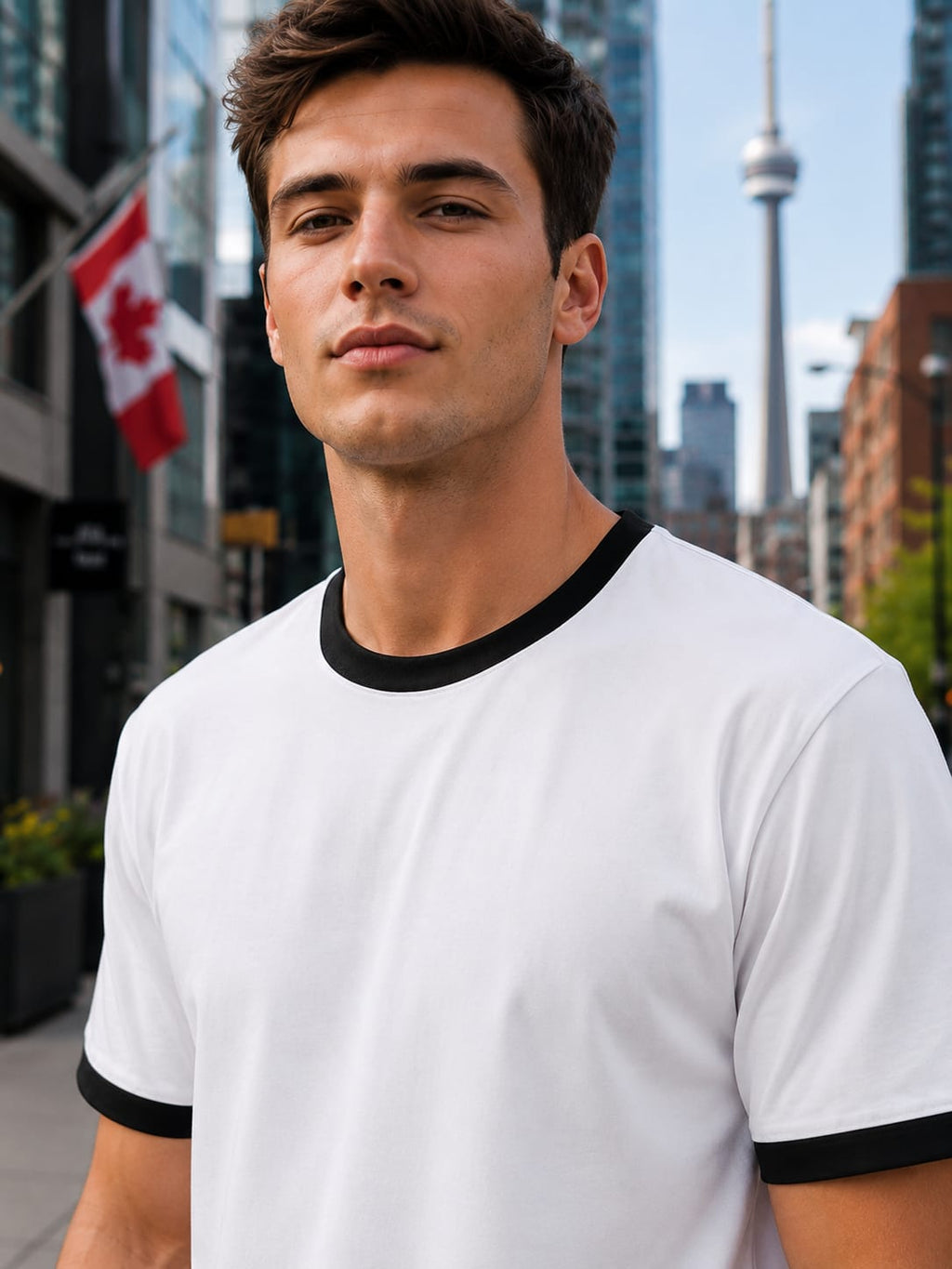 Men's Black & White Ringer T-Shirt.