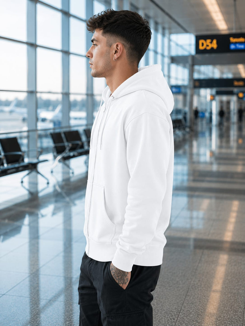 Men's White Full-Zip Hoodie
