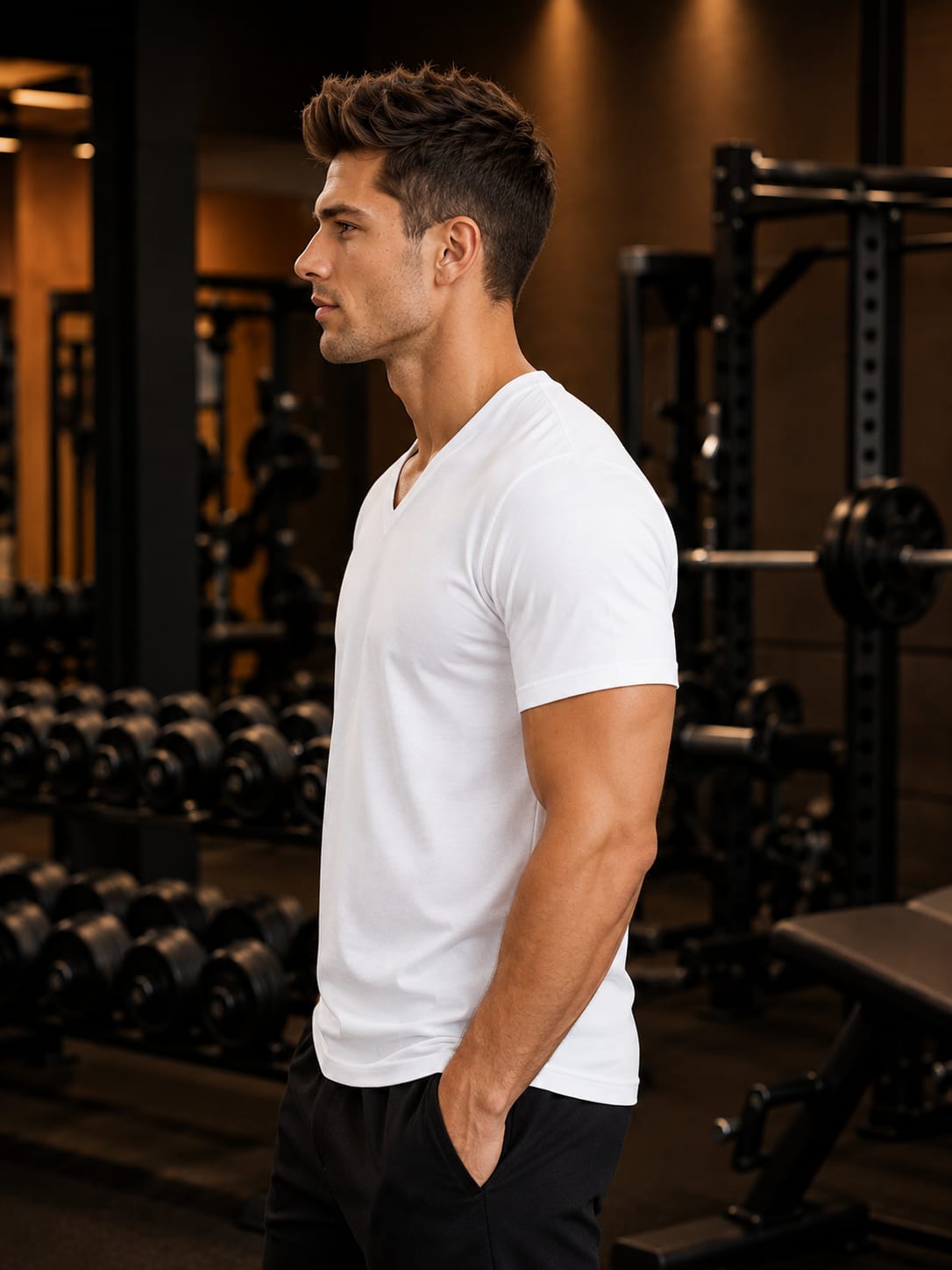Men's Premium White V Neck T-Shirt