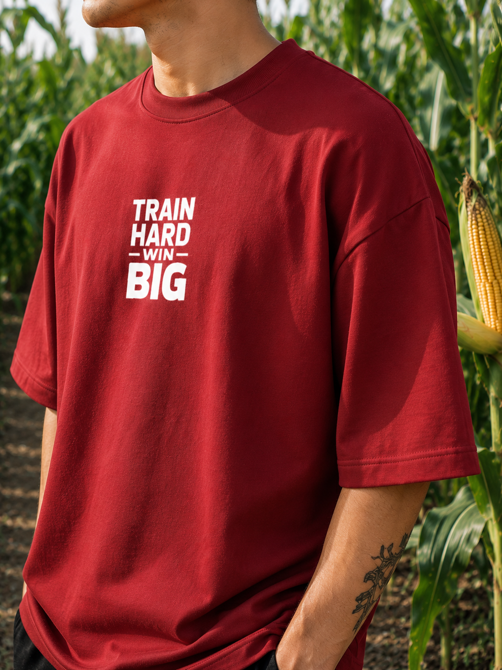 Men's Red THWB Typography Oversized T-shirt.