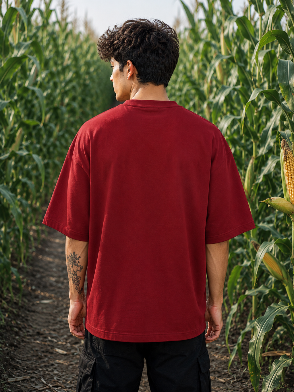 Men's Red THWB Typography Oversized T-shirt.