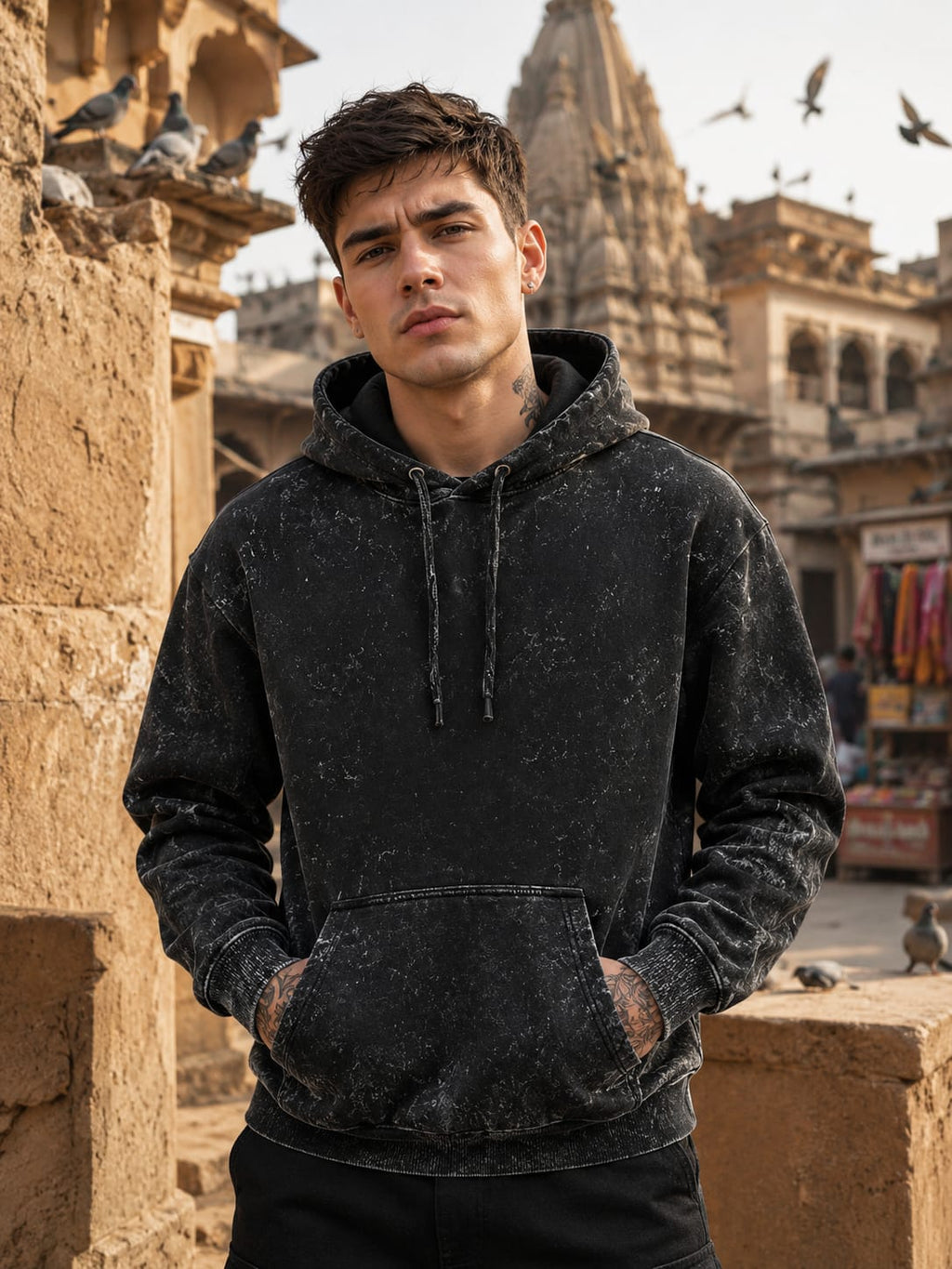 Men's Acid Washed Black Hoodie