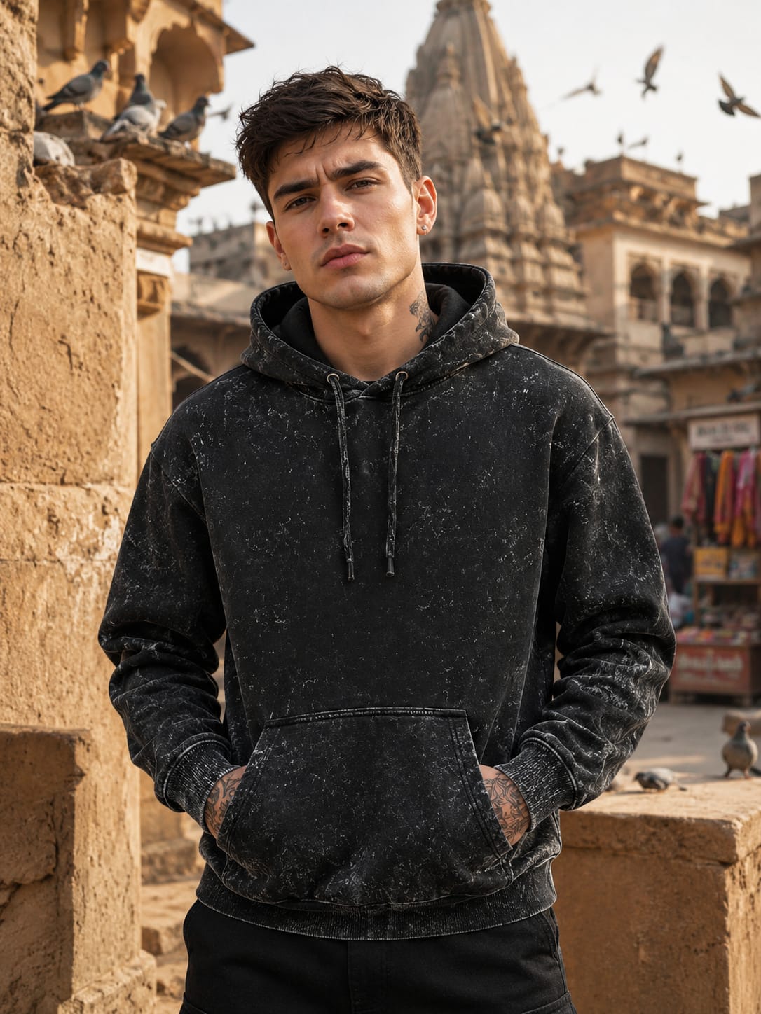 Men's Acid Washed Black Hoodie
